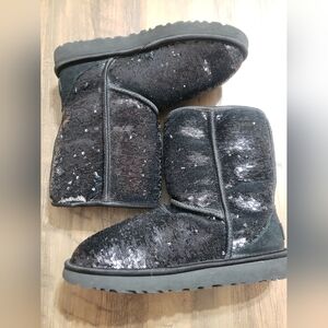 UGG Classic Short Comsos Sequin Women Boots - Black/Gunmetal, US 7